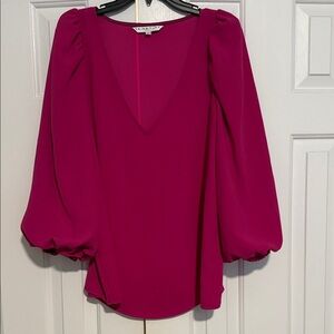 Trina Turk Fuchsia V-Neck Blouse